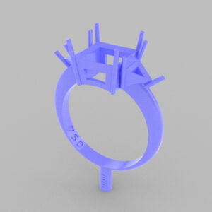 Ring with an 8mm Carré Stone, flanked by 5mm Triangular Gems