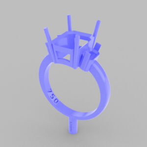 Ring featuring a 10x8mm emerald flanked by two 5x3mm baguettes.